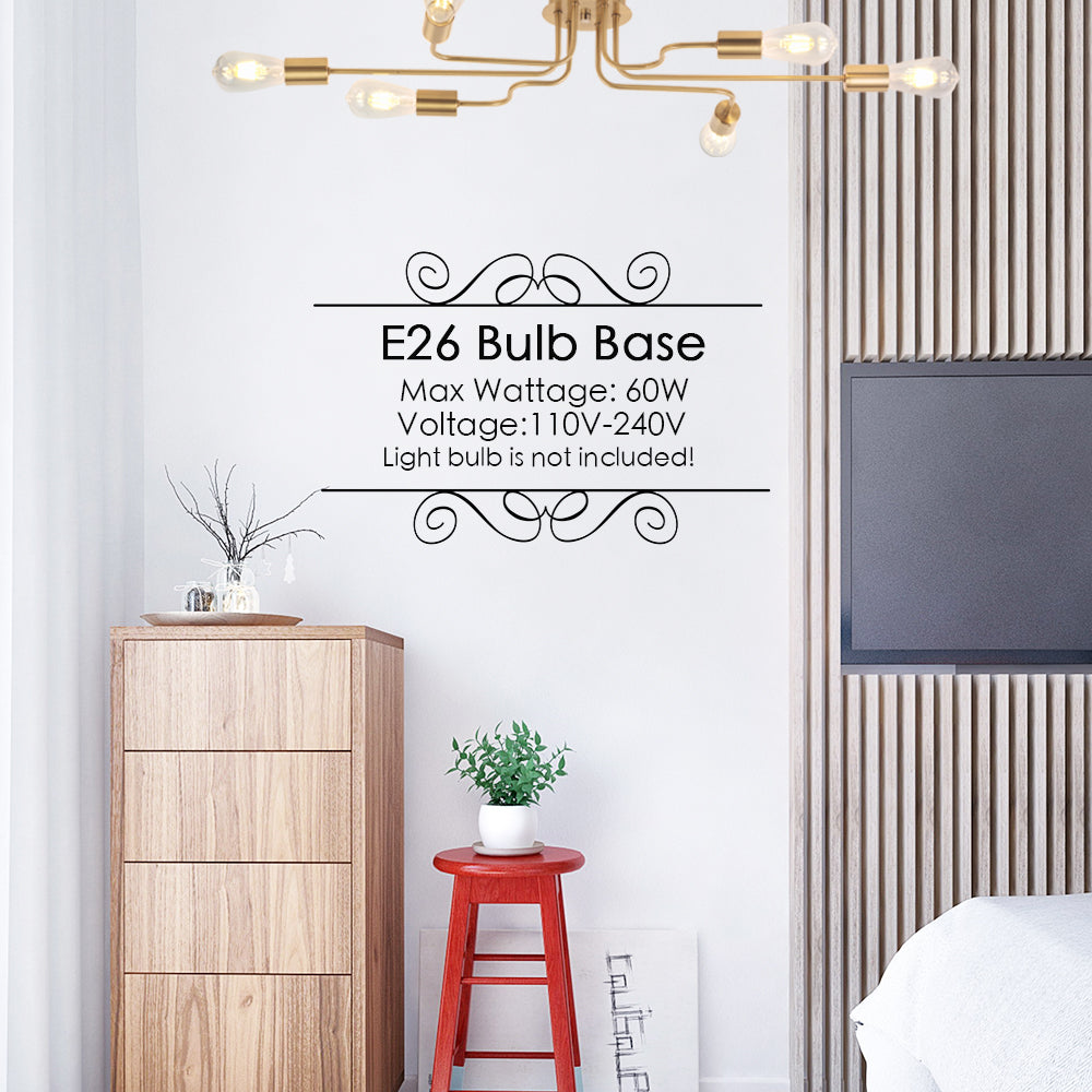 VINLUZ 6 Lights Semi Flush Mount Ceiling Light Modern Metal Art Brushed Brass