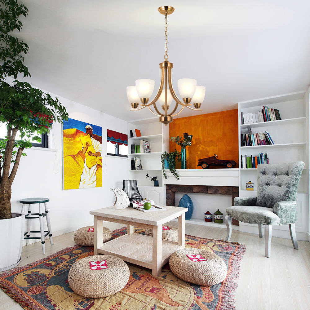 VINLUZ 5 Light Contemporary Chandeliers Brushed Brass Modern Ceiling Light Fixtures