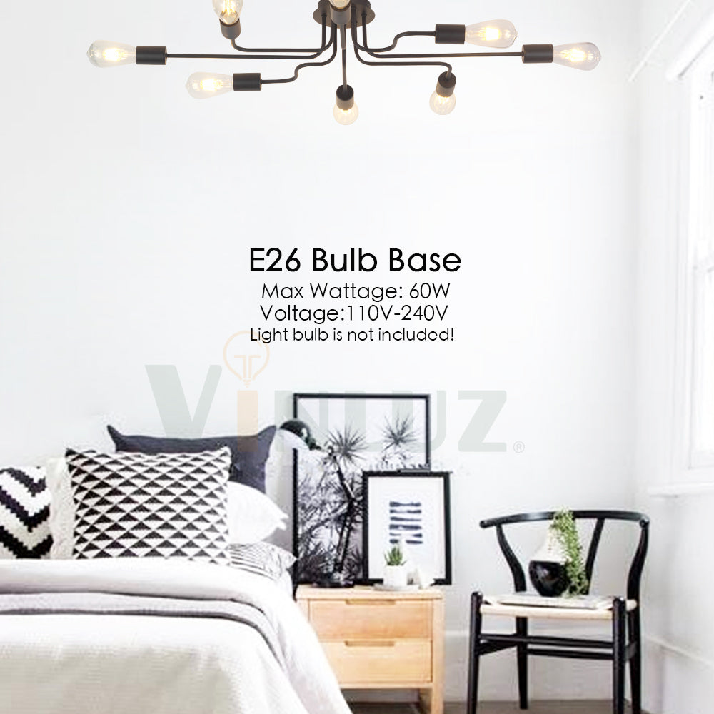 VINLUZ 8 Lights Sputnik Chandelier Black Semi Flush Mount Ceiling Light
