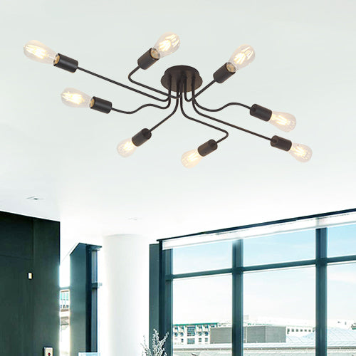 VINLUZ 8 Lights Sputnik Chandelier Black Semi Flush Mount Ceiling Light