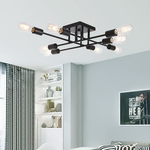 8 Light VINLUZ Black Mid Century Vintage Semi Flush Mount Ceiling Light