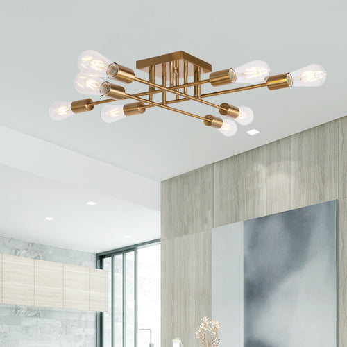 VINLUZ Modern Semi Flush Mount Light 8 Light Brushed Brass