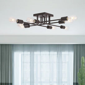 VINLUZ 8 Light Oil-Rubbed Bronze Antique Style Semi Flush Mount Ceiling Light