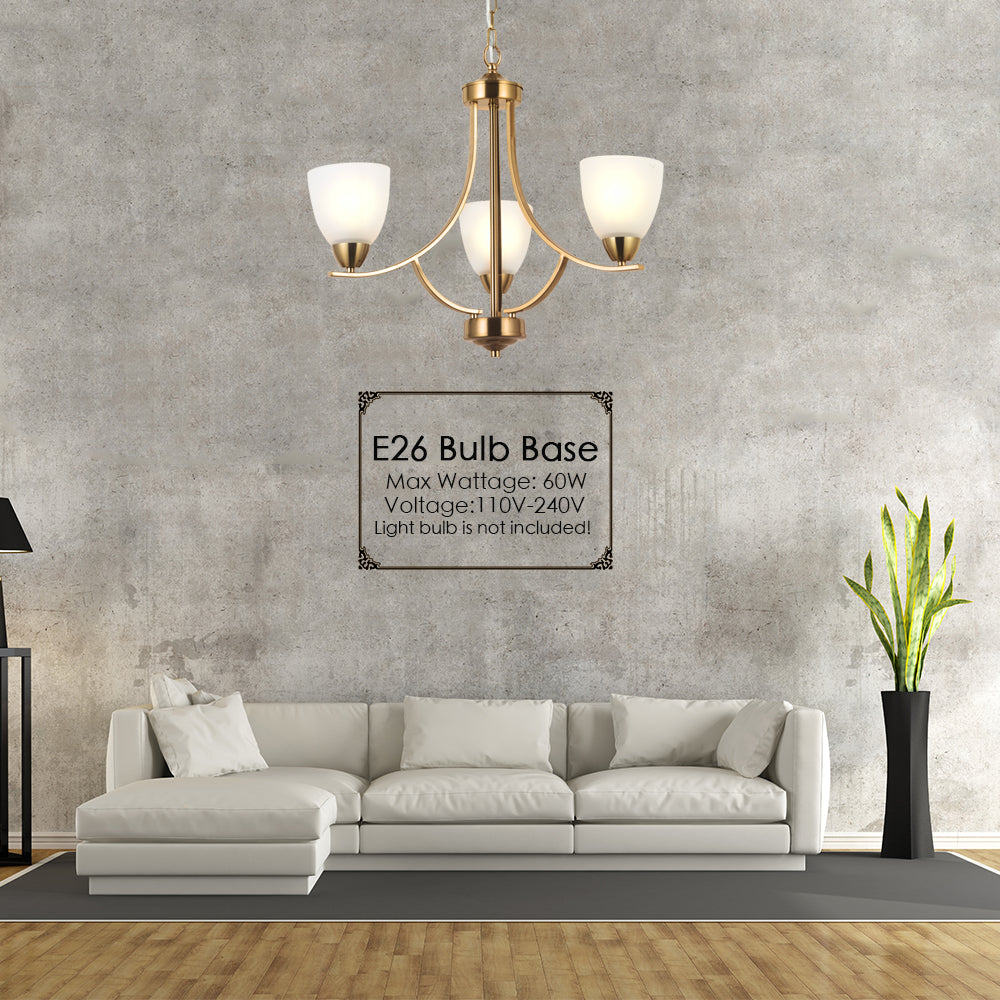 VINLUZ 3 Light Contemporary Chandeliers Brushed Brass Mid Century