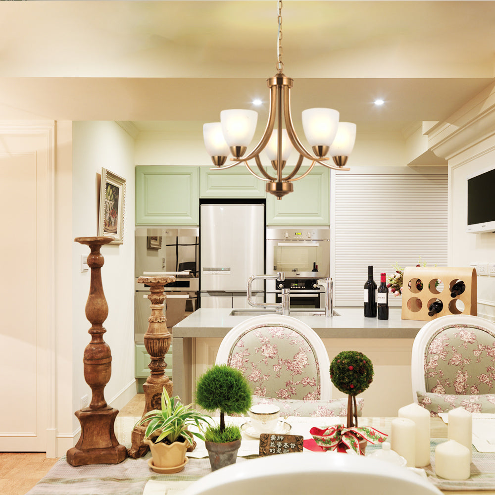 VINLUZ 5 Light Contemporary Chandeliers Brushed Brass Modern Ceiling Light Fixtures