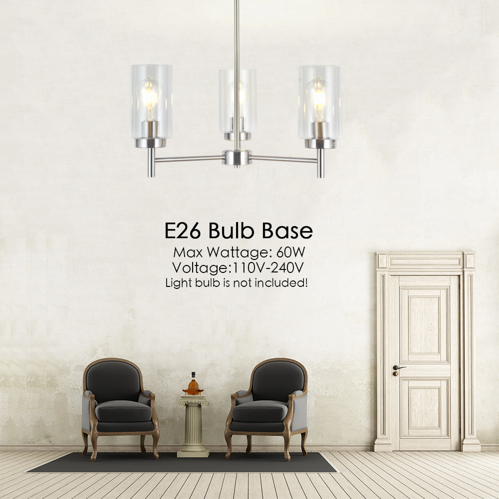 VINLUZ 3 Lights Modern Chandeliers Metal Light Fixtures Ceiling Brushed Nickel