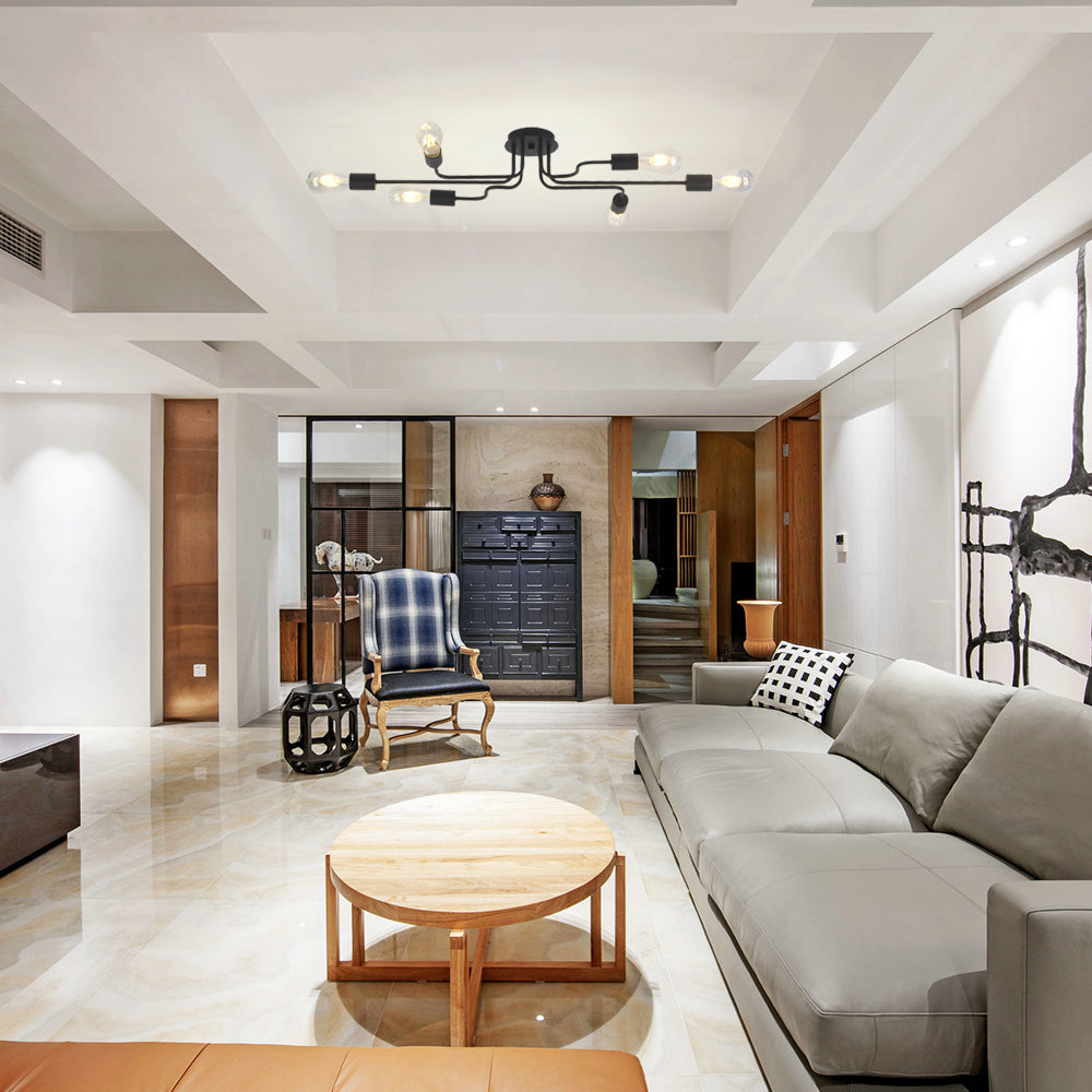 VINLUZ 6 Lights Semi Flush Mount Ceiling Light Modern Metal Art  Black