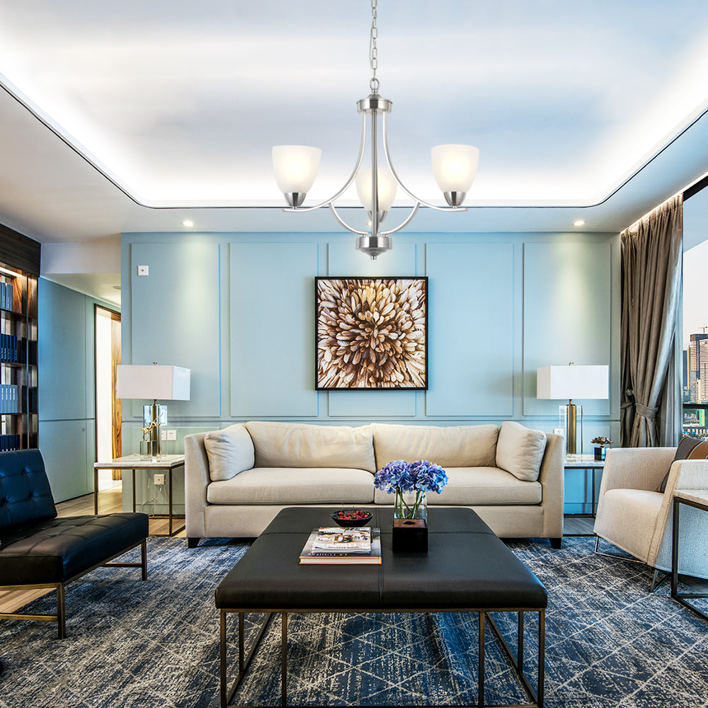 VINLUZ 3 Light Contemporary Chandeliers Brushed Nickel Modern Light Fixtures