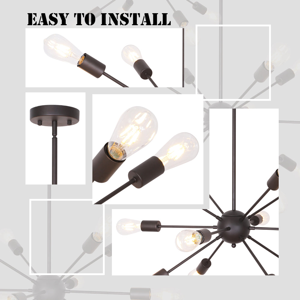 VINLUZ Modern Sputnik Chandelier Lighting VINLUZ 12 Light Oil-Rubbed Bronze