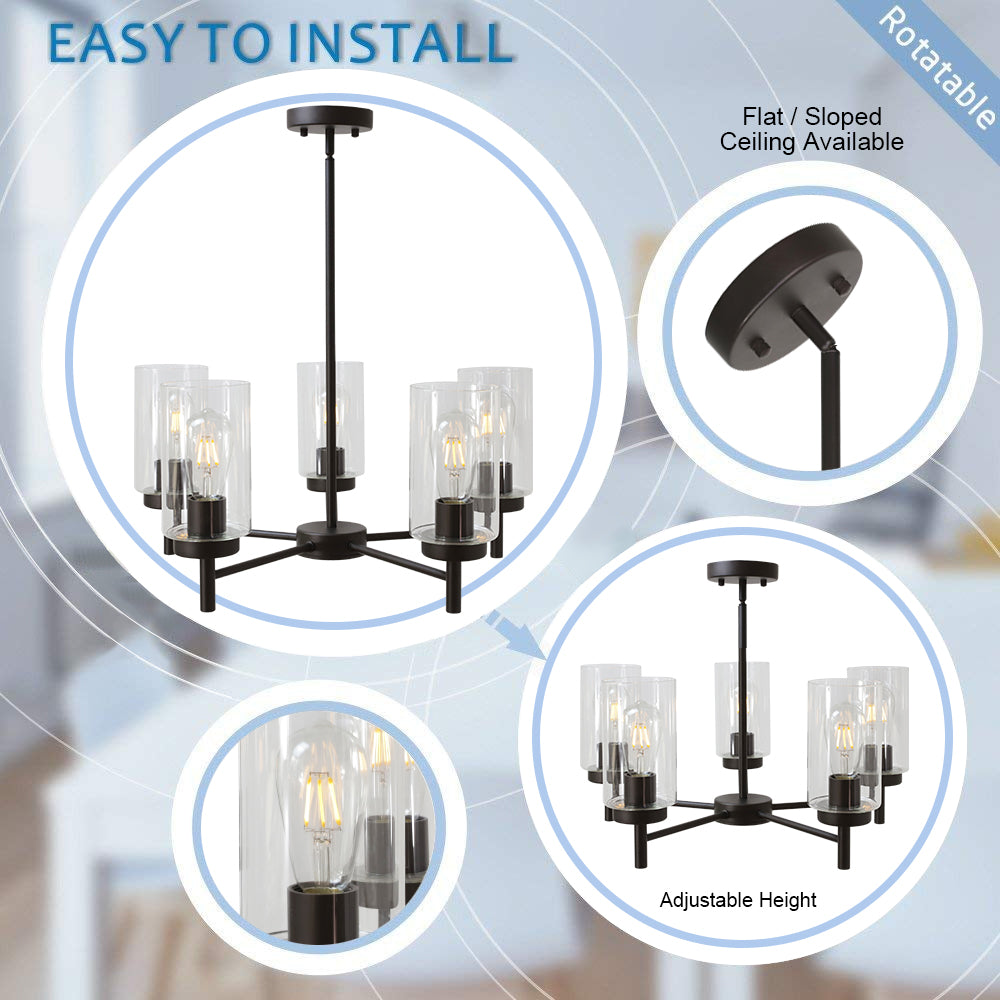 VINLUZ Contemporary 5-Light Large Chandeliers Oil Rubbed Bronze