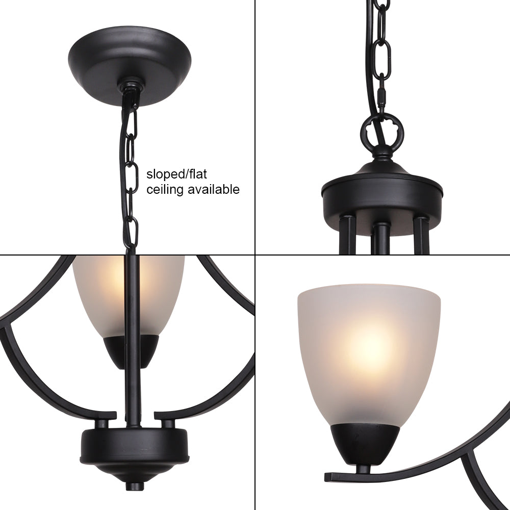 VINLUZ 3 Light Shaded Contemporary Chandeliers with Alabaster Glass Black Rustic