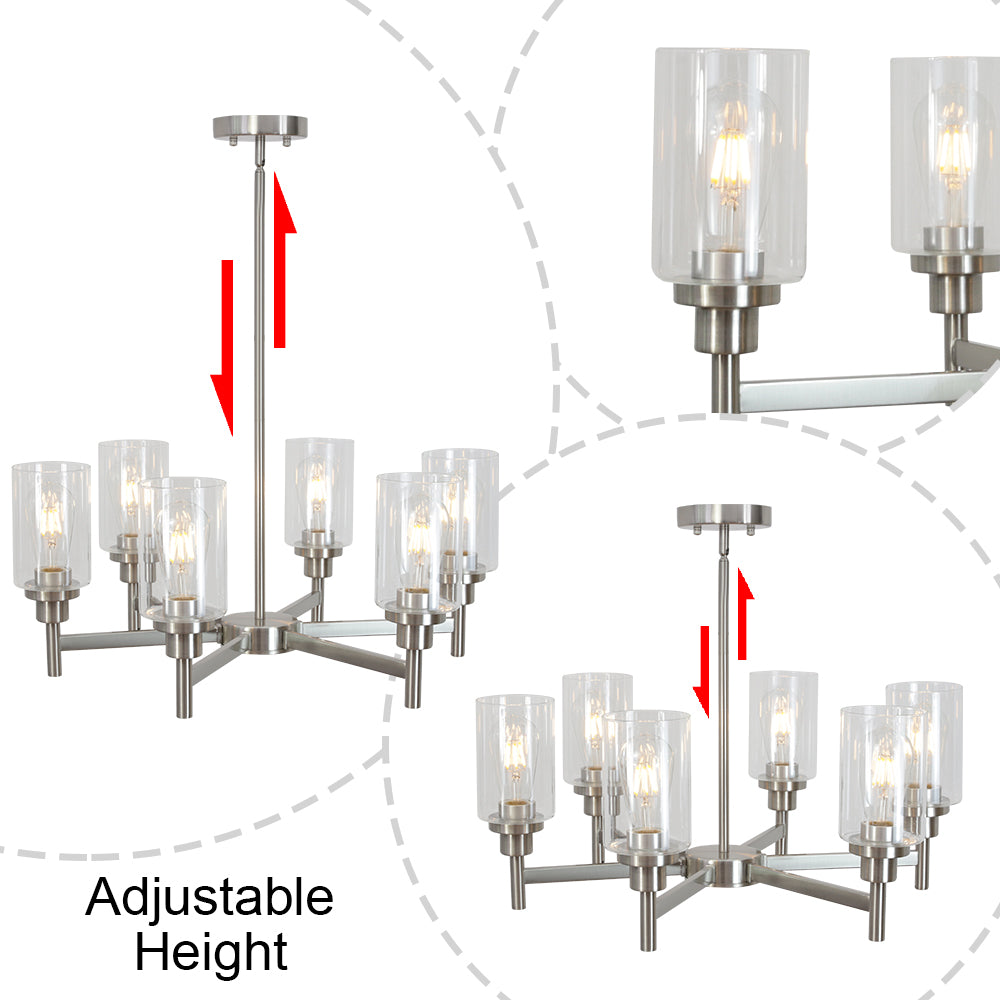 VINLUZ 6 Light Contemporary Chandelier Brushed Nickel Modern Pendant Lighting
