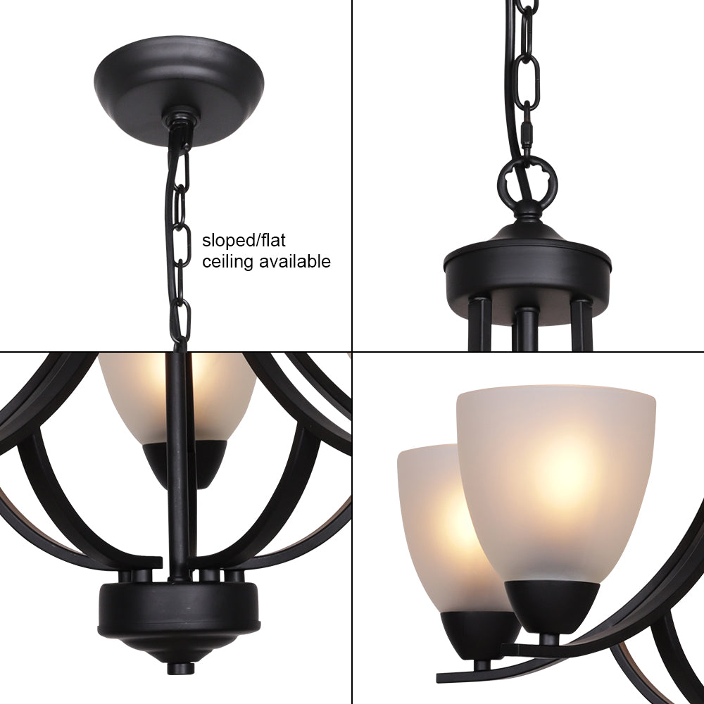 VINLUZ 5 Light Shaded Contemporary Chandeliers with Alabaster Glass Black Rustic