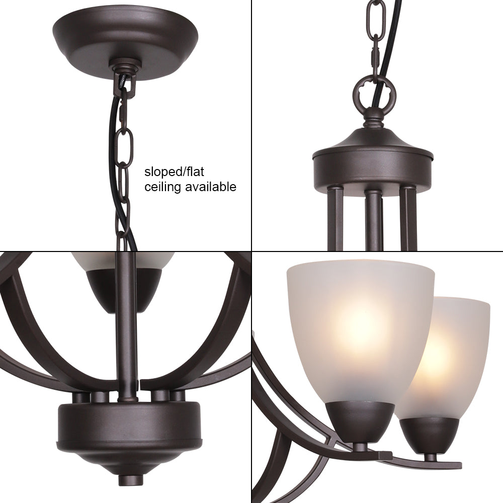 VINLUZ 5 Light Shaded Contemporary Chandeliers with Alabaster Glass Oil Rubbed Bronze