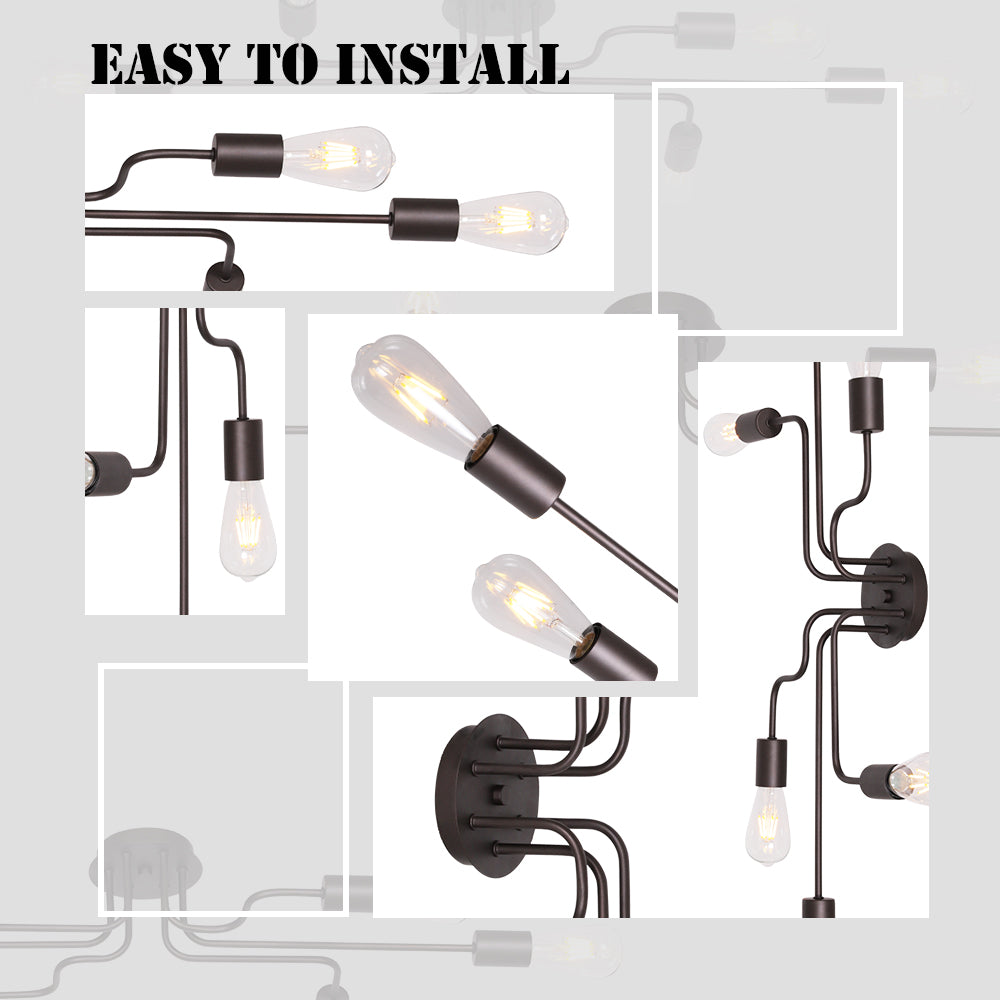 VINLUZ Metal Art 6 Lights Semi Flush Mount Ceiling Light Oil-Rubbed Bronze