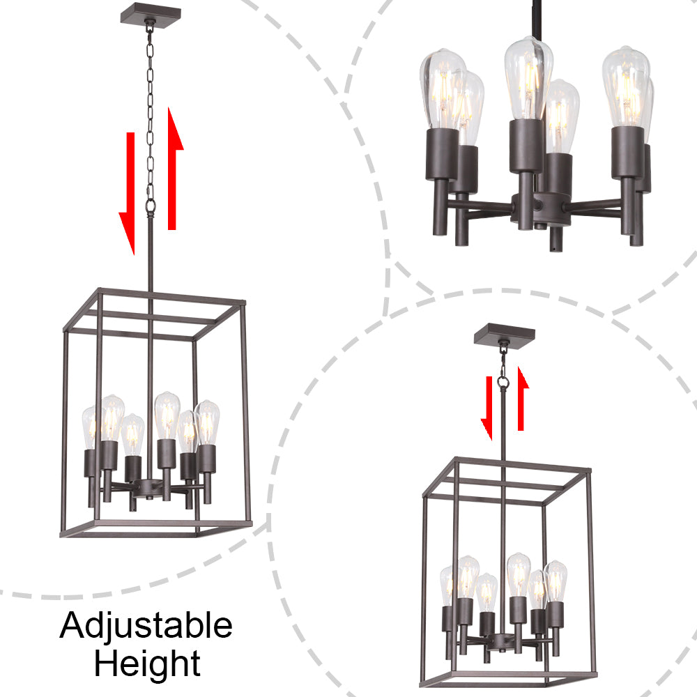 VINLUZ 6 Light Farmhouse Square cage Pendant Lighting Oil-Rubbed Bronze