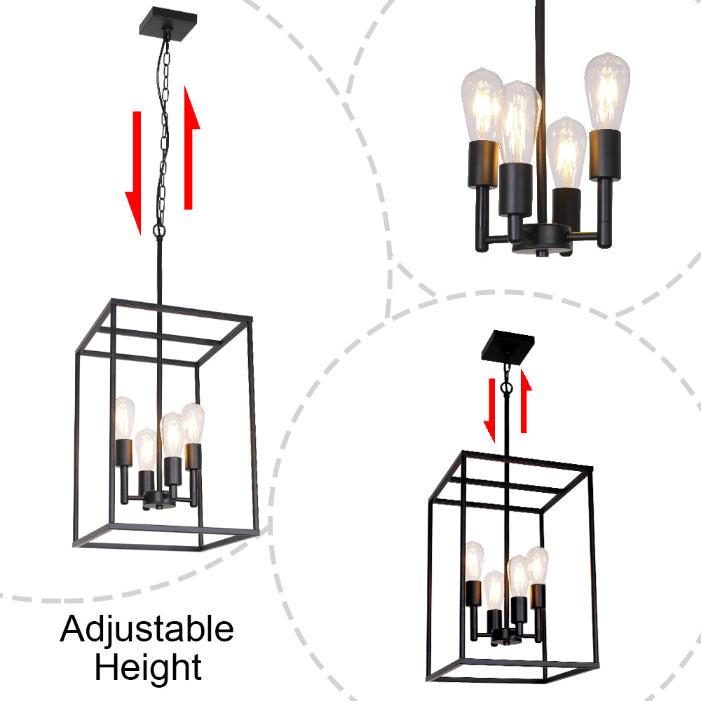 VINLUZ 4 Light Large Industrial Metal Farmhouse Pendant Light Black