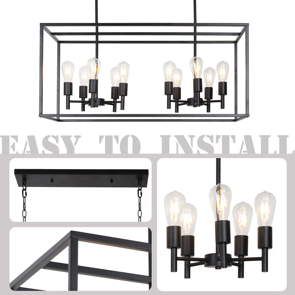 VINLUZ 10 Lights Kitchen Island Pendant Lighting Black Farmhouse Industrial Chandelier