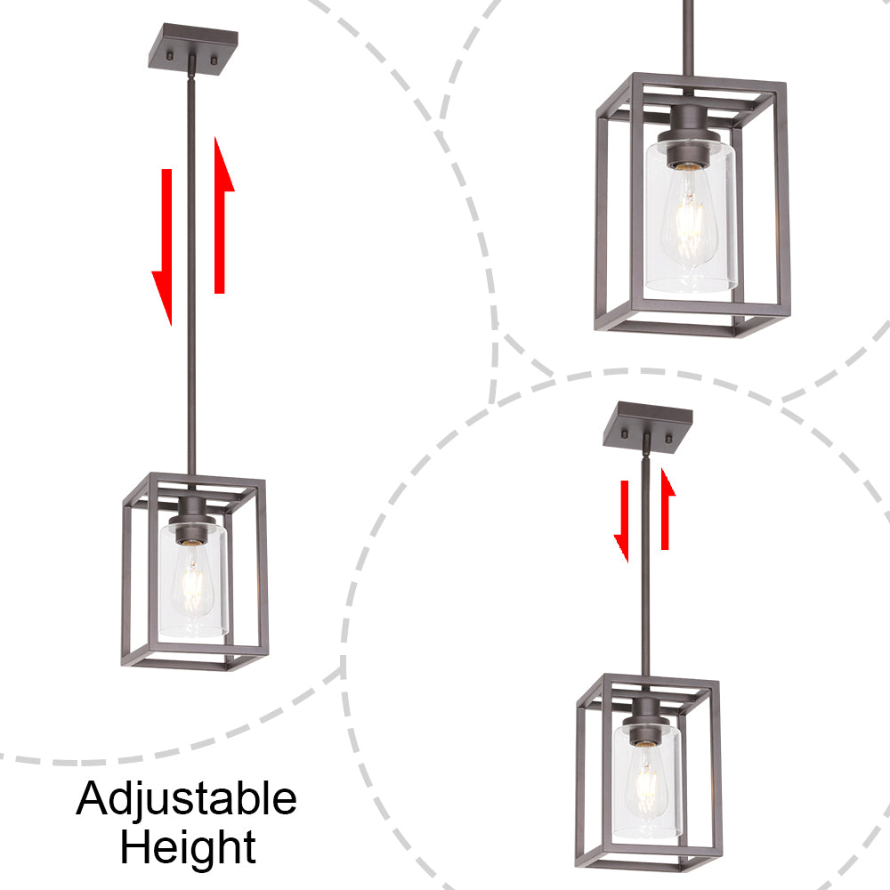 VINLUZ Single Modern Glass Pendant Light Metal Classic Oil Rubbed Bronze