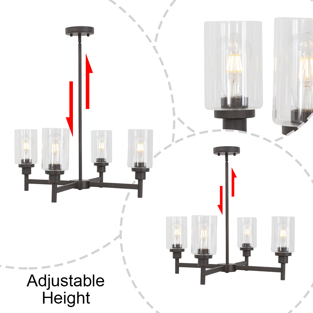 VINLUZ 4 Light Pendant Chandelier Modern Metal Lighting Oil-Rubbed Bronze