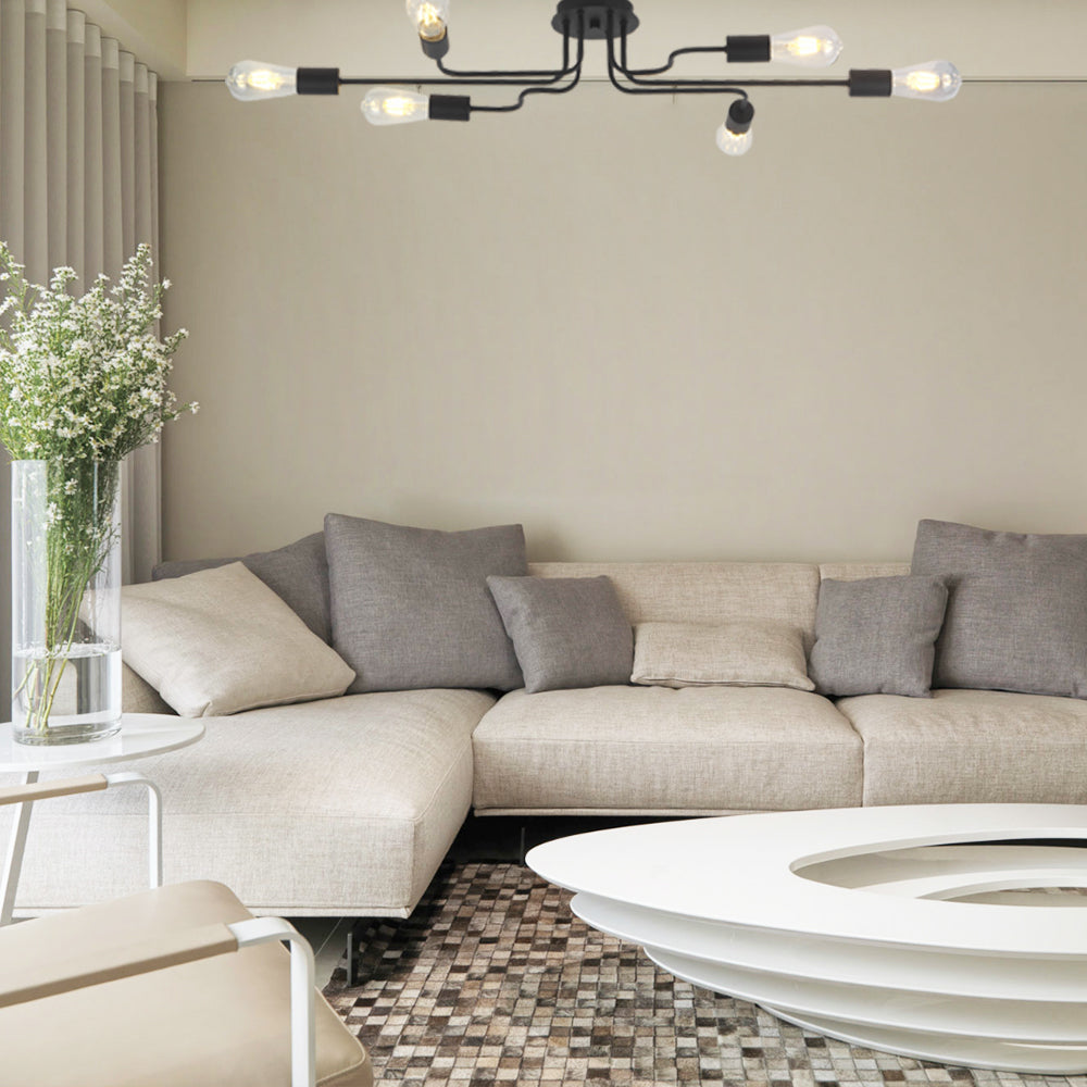 VINLUZ 6 Lights Semi Flush Mount Ceiling Light Modern Metal Art  Black