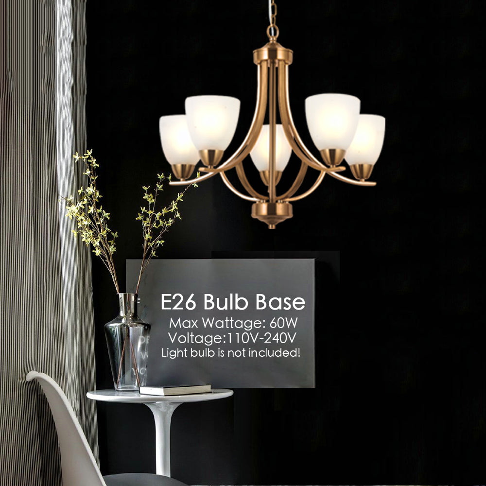 VINLUZ 5 Light Contemporary Chandeliers Brushed Brass Modern Ceiling Light Fixtures