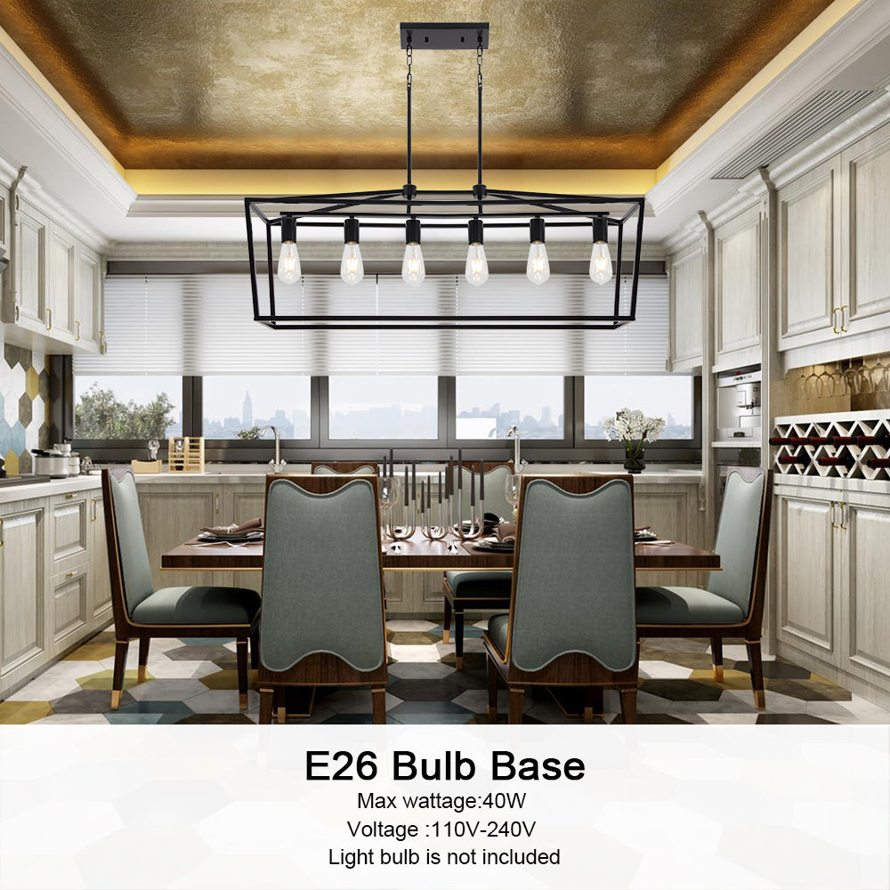 6 Light Farmhouse Kitchen Island Dining Room Chandelier Matte Black Metal