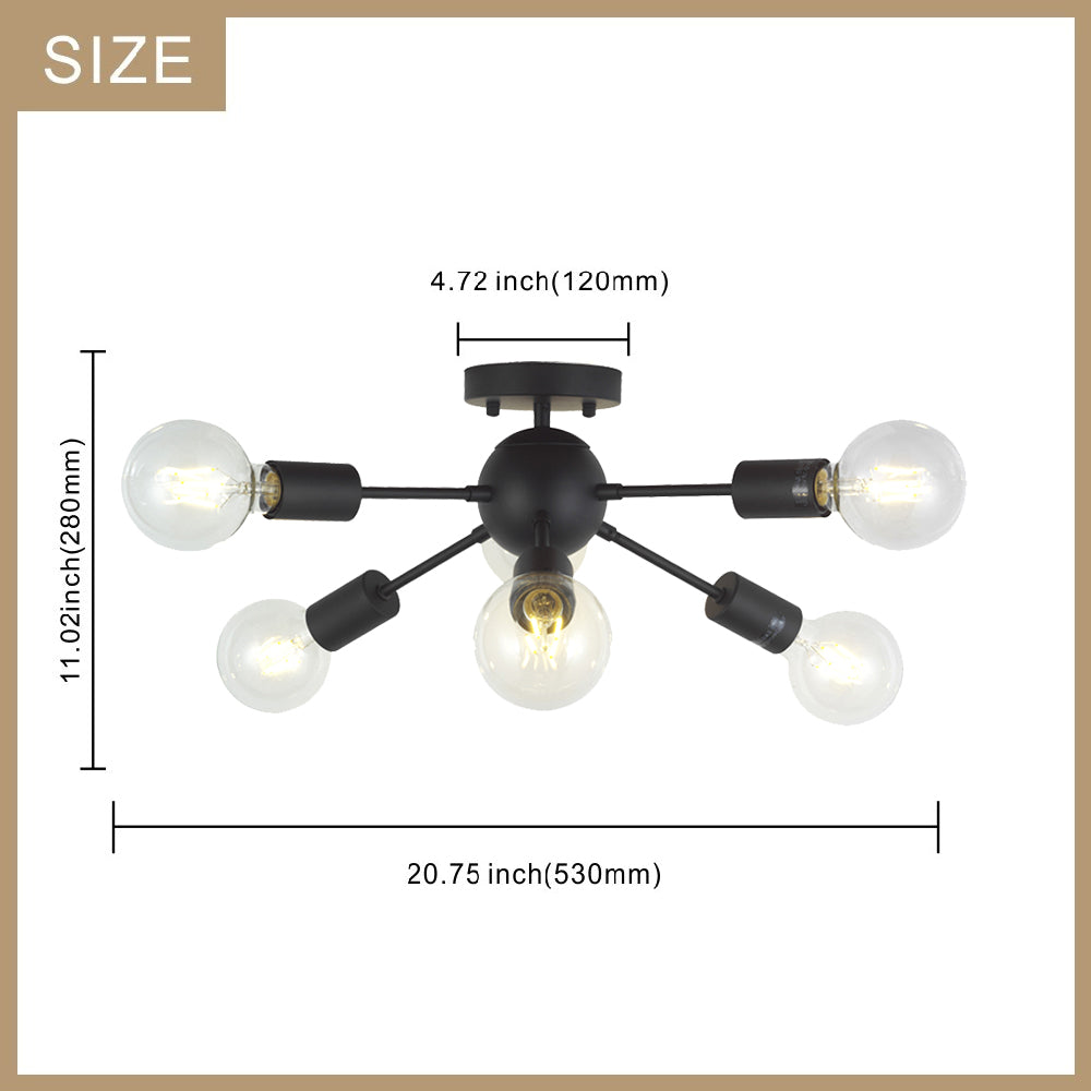 VINLUZ Sputnik Chandelier Lighting 6 Lights Black Modern Ceiling Light