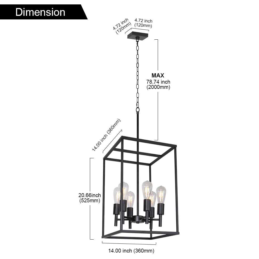 VINLUZ Traditional Farmhouse Foyer Pendant Lighting 6 Light Black