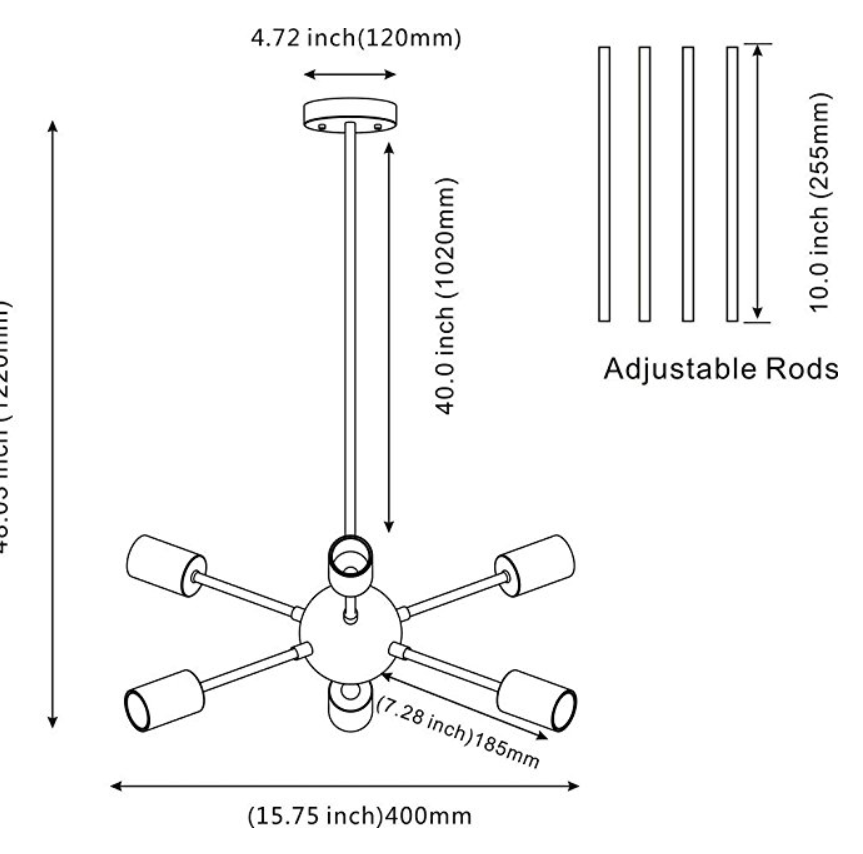 VINLUZ Modern Sputnik Chandelier Lighting 6 Lights Oil-Rubbed Bronze