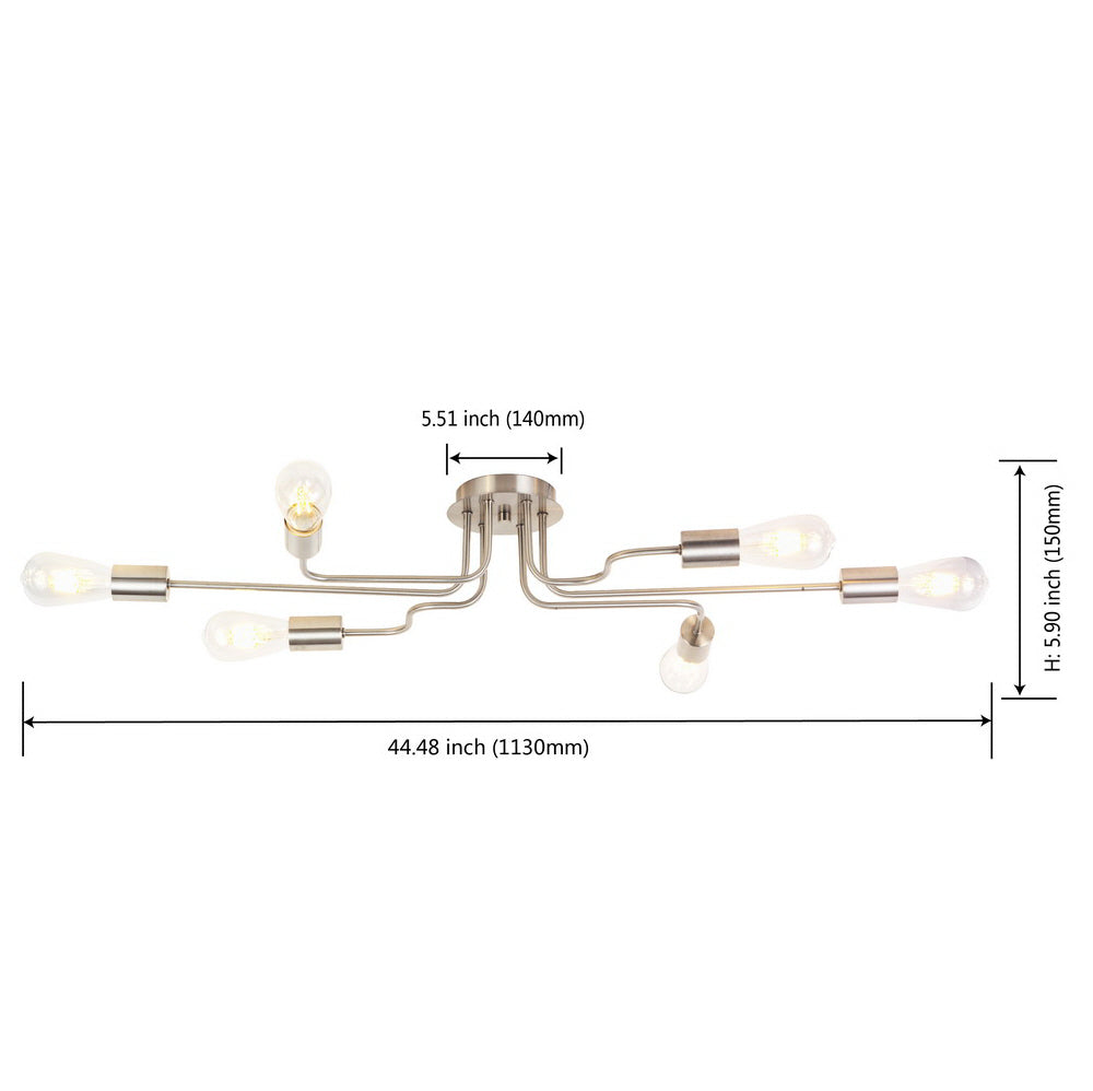 VINLUZ 6 Lights Semi Flush Mount Ceiling Light Vintage Metal Brushed Nickel