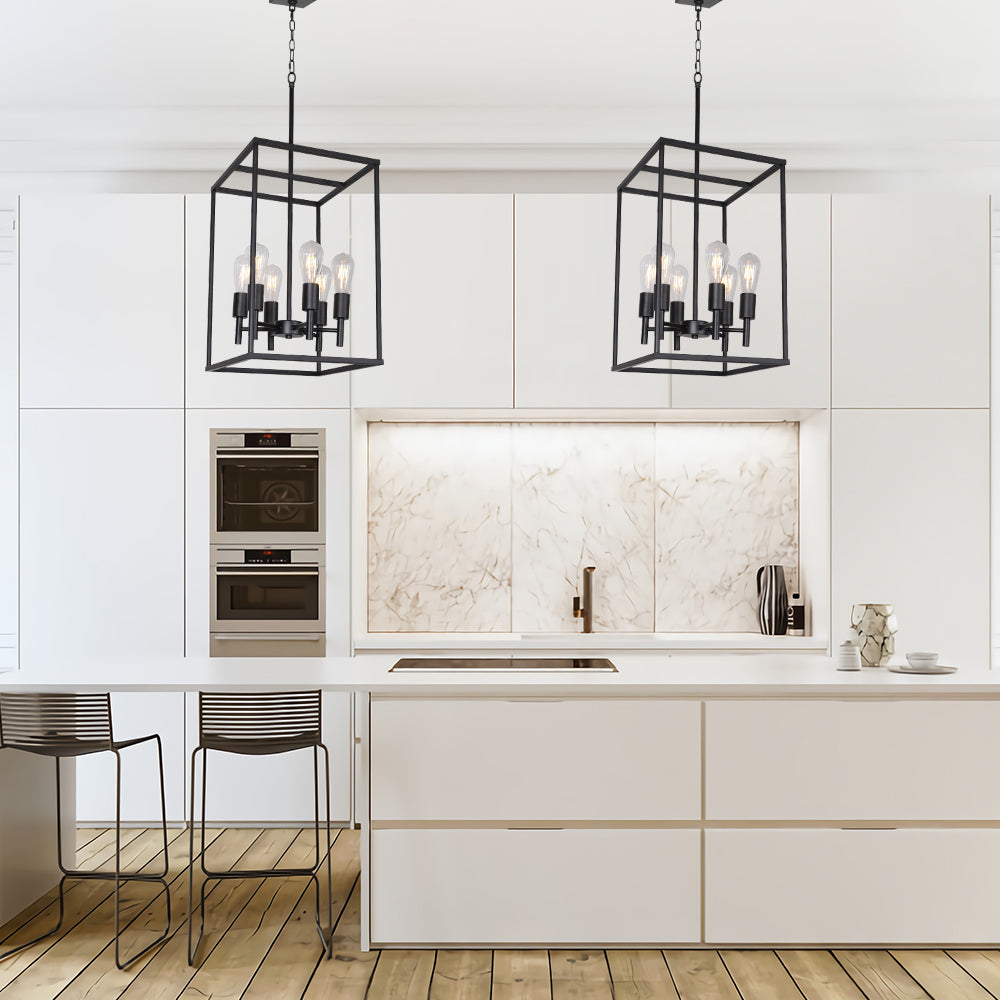 VINLUZ Traditional Farmhouse Foyer Pendant Lighting 6 Light Black