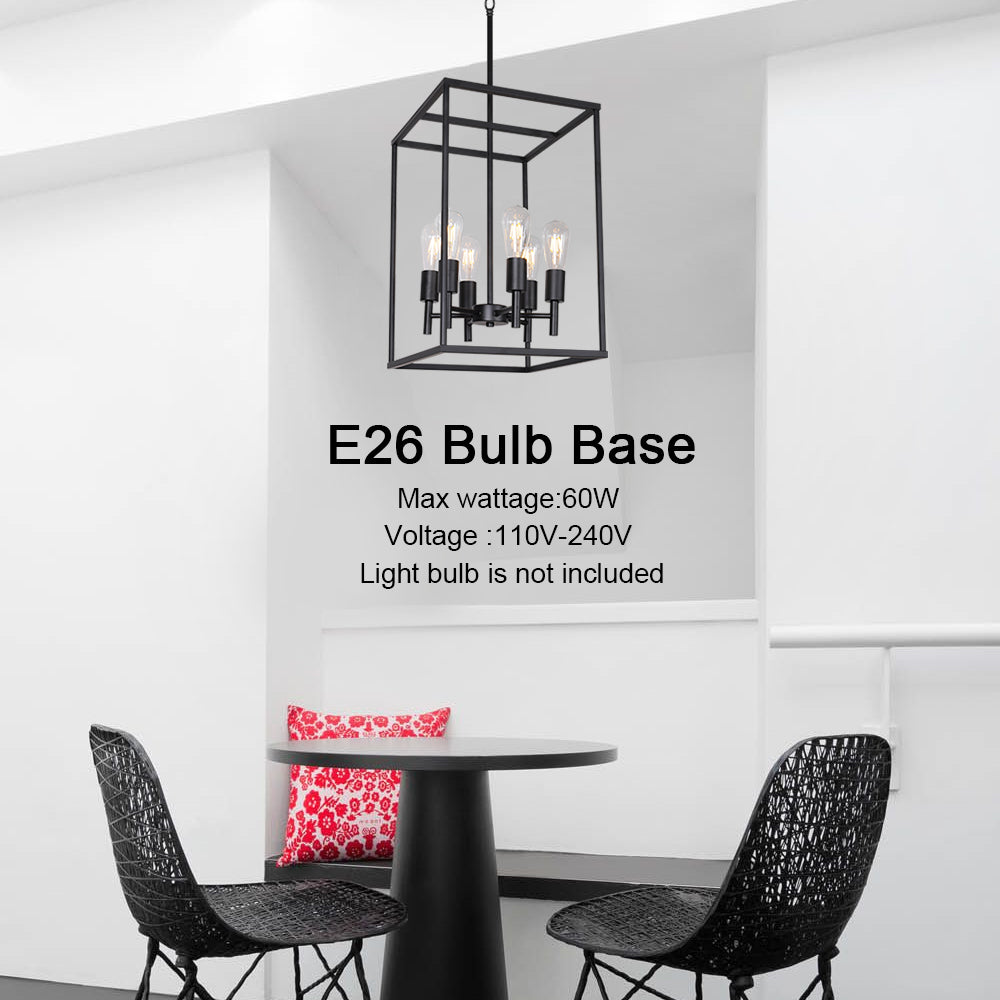 VINLUZ Traditional Farmhouse Foyer Pendant Lighting 6 Light Black