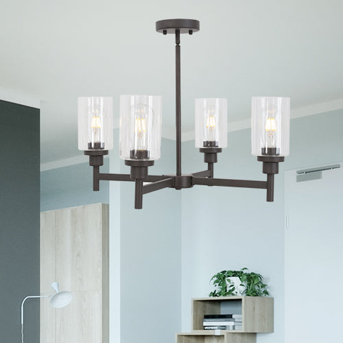 VINLUZ 4 Light Pendant Chandelier Modern Metal Lighting Oil-Rubbed Bronze