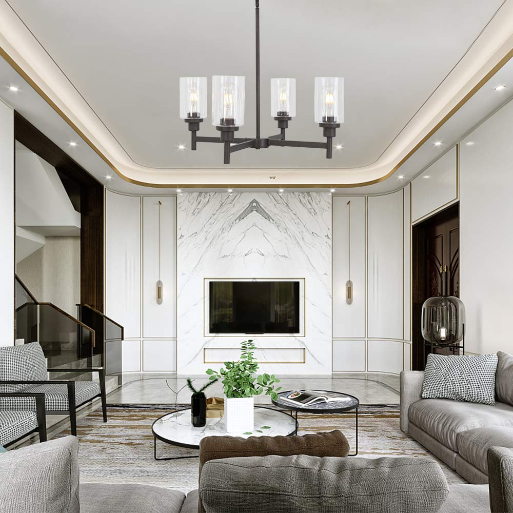 VINLUZ 4 Light Pendant Chandelier Modern Metal Lighting Oil-Rubbed Bronze