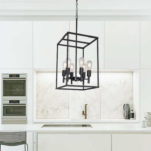 VINLUZ Traditional Farmhouse Foyer Pendant Lighting 6 Light Black