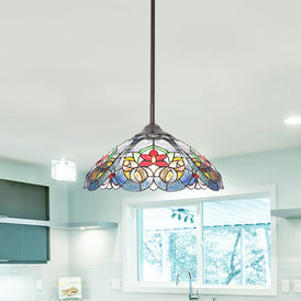 VINLUZ Tiffany Glass Chandeliers Lighting 16-inch Shade Multi-Colored 3-Lights