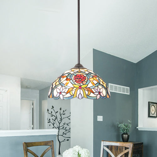 VINLUZ Pendant Lighting Tiffany Style Victorian 3-Light Art Hanging Light Fixtures