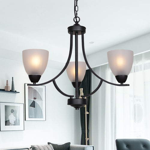 VINLUZ 3 Light Shaded Contemporary Chandeliers with Alabaster Glass Black Rustic