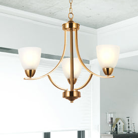 VINLUZ 3 Light Contemporary Chandeliers Brushed Brass Mid Century