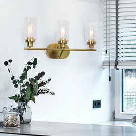 VINLUZ 3 Light Interior Wall Sconce Brushed Brass Elegant Bathroom Lighting