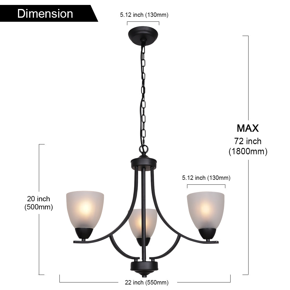 VINLUZ 3 Light Shaded Contemporary Chandeliers with Alabaster Glass Black Rustic