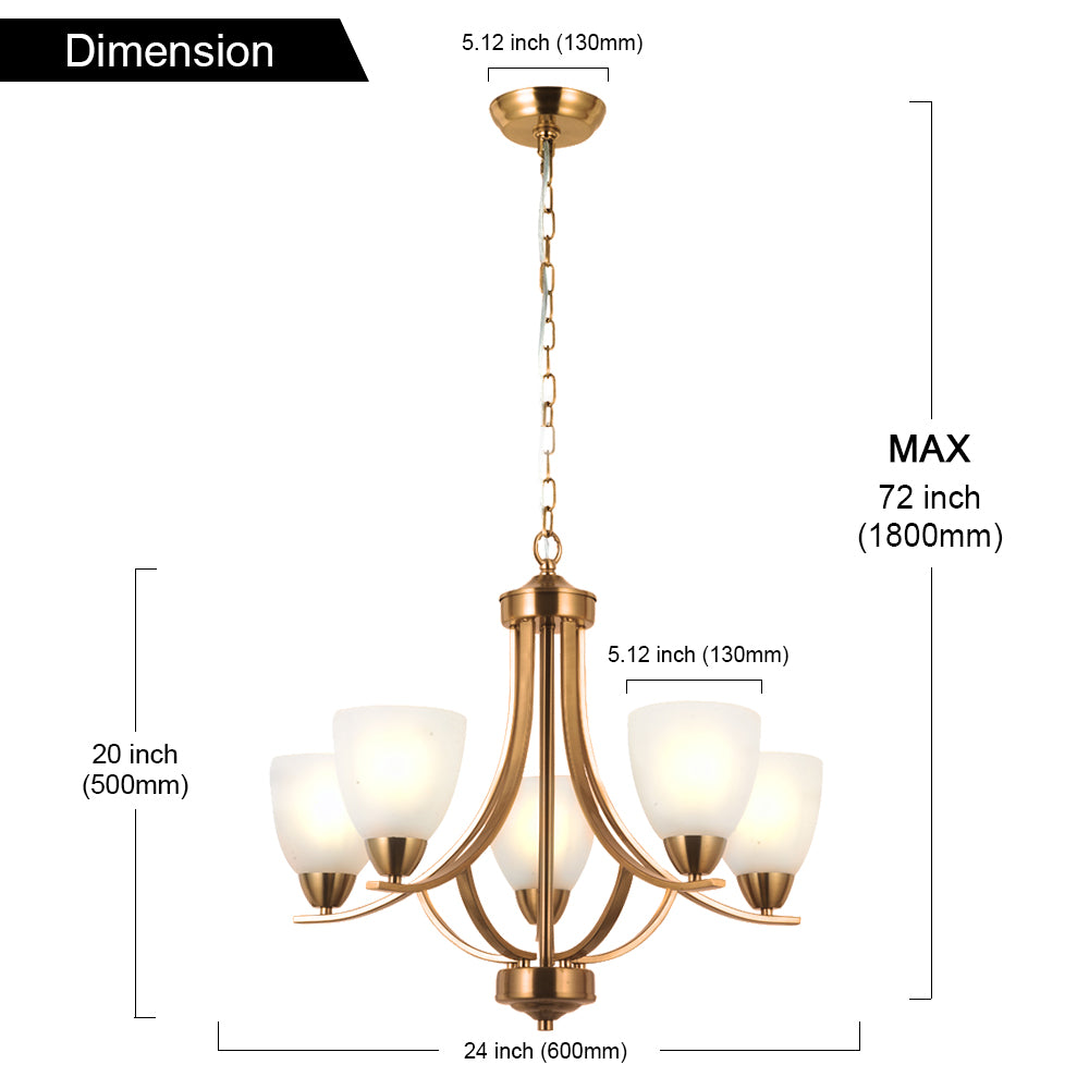 VINLUZ 5 Light Contemporary Chandeliers Brushed Brass Modern Ceiling Light Fixtures
