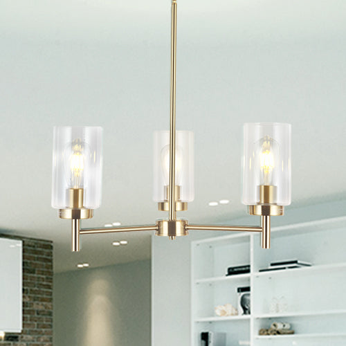 VINLUZ 3 Lights Modern Chandeliers Metal Light Fixtures Ceiling Brushed Brass
