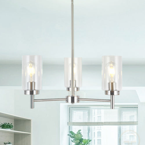VINLUZ 3 Lights Modern Chandeliers Metal Light Fixtures Ceiling Brushed Nickel