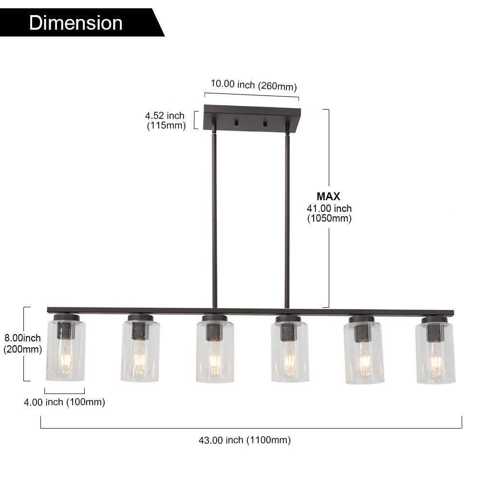 VINLUZ 6 Light Oil Rubbed Bronze Island Hanging Light Kitchen with Seedy Glass Shades