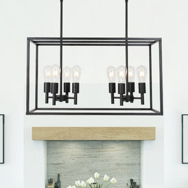 VINLUZ 8 Light Farmhouse Island Pendant Hanging Lighting Black Kitchen Light Fixture