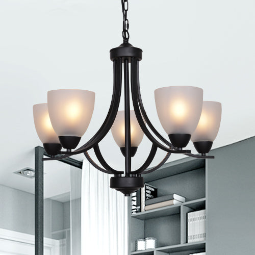 VINLUZ 5 Light Shaded Contemporary Chandeliers with Alabaster Glass Black Rustic