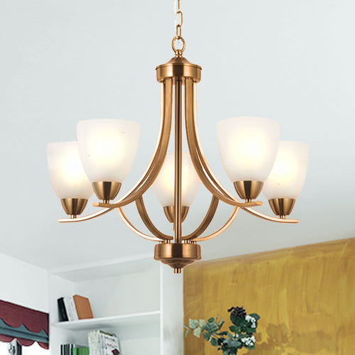 VINLUZ 5 Light Contemporary Chandeliers Brushed Brass Modern Ceiling Light Fixtures