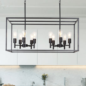 VINLUZ 10 Lights Kitchen Island Pendant Lighting Black Farmhouse Industrial Chandelier